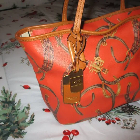 Ralph Lauren orange print  Equestrian classic tote - Picture 2 of 13